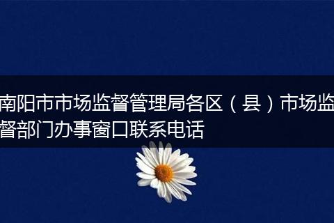 南阳市市场监督管理局各区（县）市场监督部门办事窗口联系电话