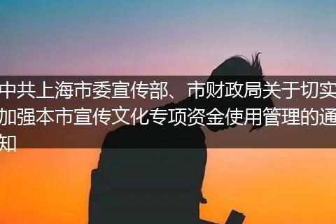 中共上海市委宣传部、市财政局关于切实加强本市宣传文化专项资金使用管理的通知