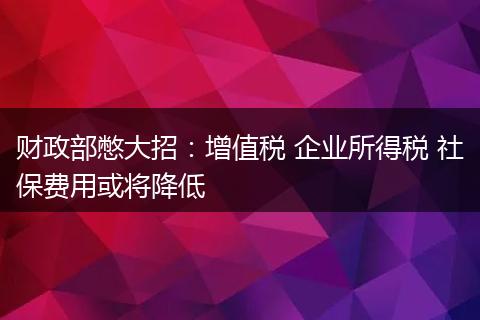 财政部憋大招:增值税 企业所得税 社保费用或将降低