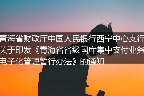 青海省财政厅中国人民银行西宁中心支行关于印发《青海省省级国库集中支付业务电子化管理暂行办法》的通知