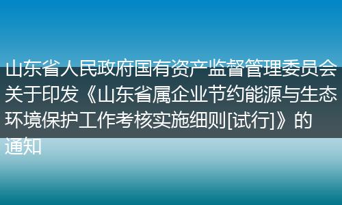 山东省人民政府国有资产监督管理委员会关于印发《山东省属企业节约能源与生态环境保护工作考核实施细则[试行]》的通知