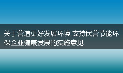 关于营造更好发展环境 支持民营节能环保企业健康发展的实施意见
