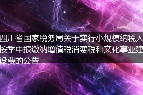 四川省国家税务局关于实行小规模纳税人按季申报缴纳增值税消费税和文化事业建设费的公告