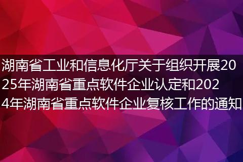 湖南省工业和信息化厅关于组织开展2025年湖南省重点软件企业认定和2024年湖南省重点软件企业复核工作的通知