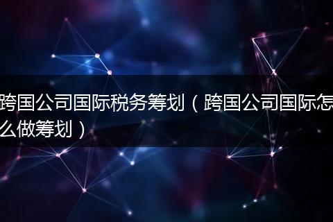 跨国公司国际税务筹划(跨国公司国际怎么做筹划)