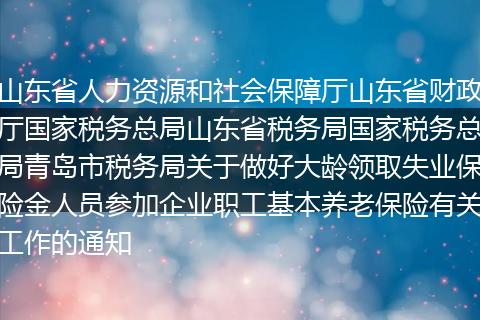 山东省人力资源和社会保障厅山东省财政厅国家税务总局山东省税务局国家税务总局青岛市税务局关于做好大龄领取失业保险金人员参加企业职工基本养老保险有关工作的通知