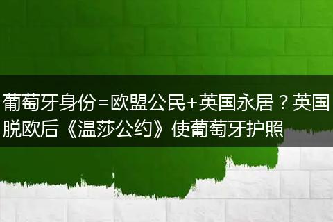 葡萄牙身份=欧盟公民+英国永居？英国脱欧后《温莎公约》使葡萄牙护照