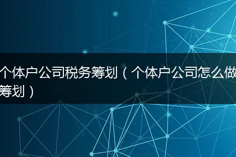 个体户公司税务筹划（个体户公司怎么做筹划）