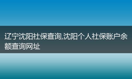 辽宁沈阳社保查询,沈阳个人社保账户余额查询网址