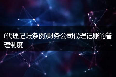 (代理记账条例)财务公司代理记账的管理制度