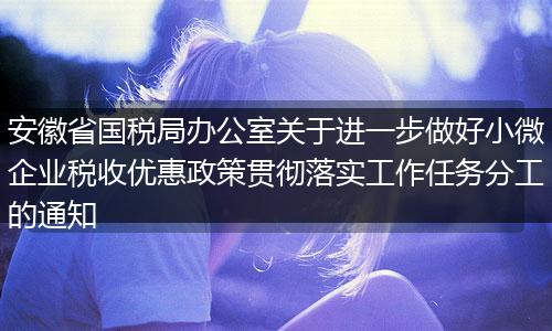 安徽省国税局办公室关于进一步做好小微企业税收优惠政策贯彻落实工作任务分工的通知