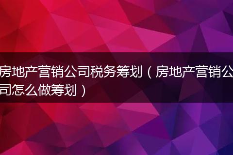 房地产营销公司税务筹划（房地产营销公司怎么做筹划）