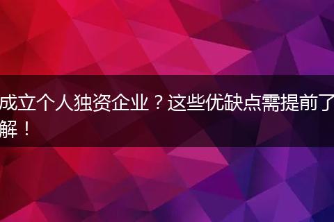成立个人独资企业?这些优缺点需提前了解!