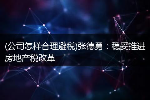 (公司怎样合理避税)张德勇：稳妥推进房地产税改革