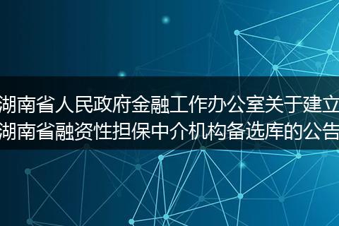湖南省人民政府金融工作办公室关于建立湖南省融资性担保中介机构备选库的公告