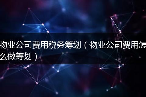 物业公司费用税务筹划（物业公司费用怎么做筹划）