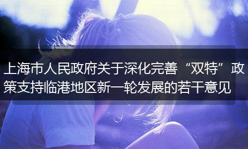 上海市人民政府关于深化完善“双特”政策支持临港地区新一轮发展的若干意见