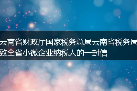 云南省财政厅国家税务总局云南省税务局致全省小微企业纳税人的一封信
