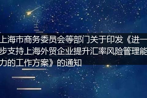 上海市商务委员会等部门关于印发《进一步支持上海外贸企业提升汇率风险管理能力的工作方案》的通知