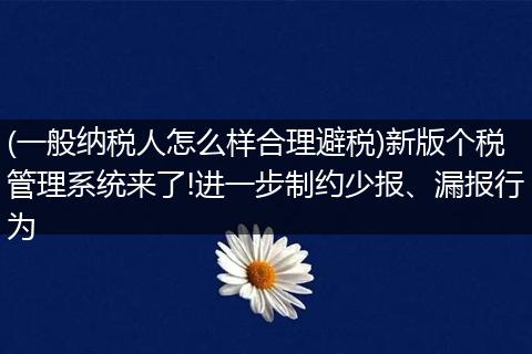 (一般纳税人怎么样合理避税)新版个税管理系统来了!进一步制约少报、漏报行为