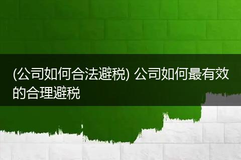 (公司如何合法避税) 公司如何最有效的合理避税