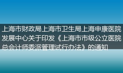 上海市财政局上海市卫生局上海申康医院发展中心关于印发《上海市市级公立医院总会计师委派管理试行办法》的通知