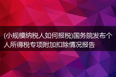 (小规模纳税人如何报税)国务院发布个人所得税专项附加扣除情况报告