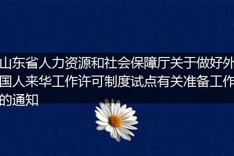 山东省人力资源和社会保障厅关于做好外国人来华工作许可制度试点有关准备工作的通知