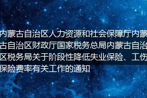 内蒙古自治区人力资源和社会保障厅内蒙古自治区财政厅国家税务总局内蒙古自治区税务局关于阶段性降低失业保险、工伤保险费率有关工作的通知