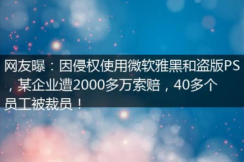 网友曝：因侵权使用微软雅黑和盗版PS，某企业遭2000多万索赔，40多个员工被裁员！