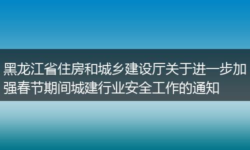 黑龙江省住房和城乡建设厅关于进一步加强春节期间城建行业安全工作的通知