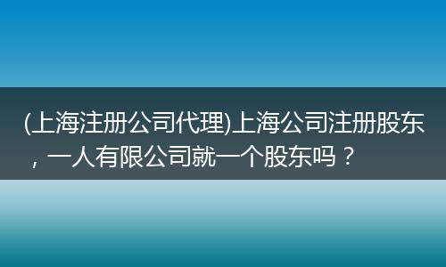 (上海注册公司代理)上海公司注册股东，一人有限公司就一个股东吗？