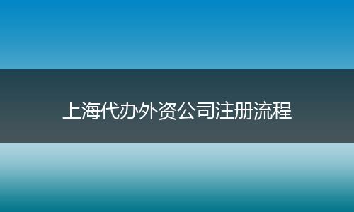 上海代办外资公司注册流程