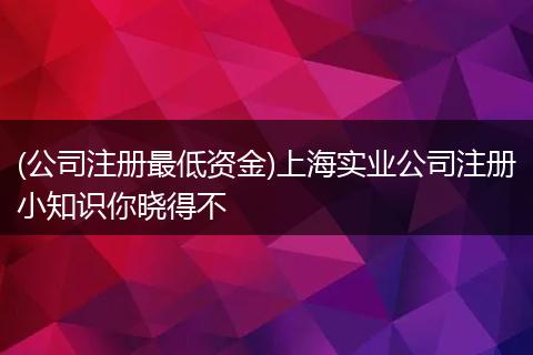 (公司注册最低资金)上海实业公司注册小知识你晓得不