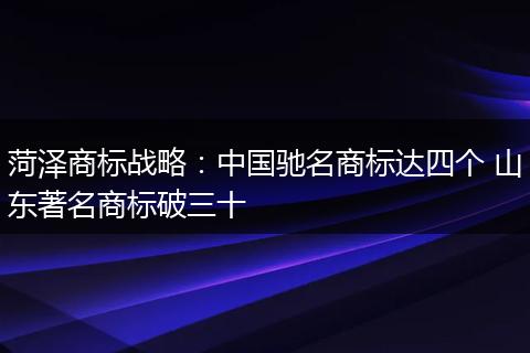 菏泽商标战略：中国驰名商标达四个 山东著名商标破三十