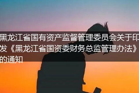 黑龙江省国有资产监督管理委员会关于印发《黑龙江省国资委财务总监管理办法》的通知