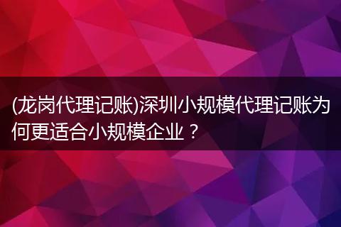 (龙岗代理记账)深圳小规模代理记账为何更适合小规模企业?