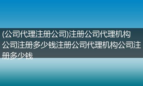 (公司代理注册公司)注册公司代理机构公司注册多少钱注册公司代理机构公司注册多少钱