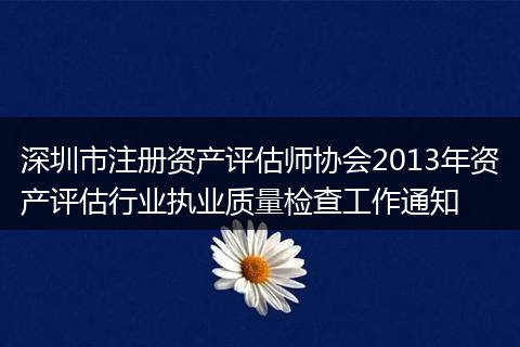 深圳市注册资产评估师协会2013年资产评估行业执业质量检查工作通知