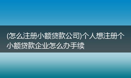 (怎么注册小额贷款公司)个人想注册个小额贷款企业怎么办手续