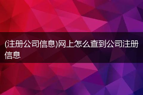 (注册公司信息)网上怎么查到公司注册信息