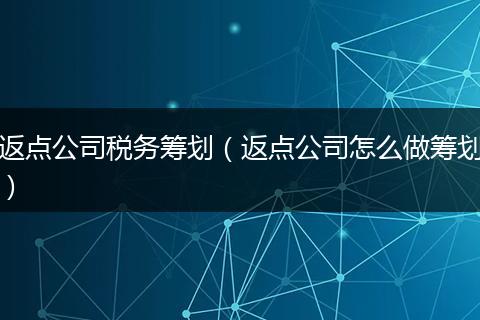 返点公司税务筹划（返点公司怎么做筹划）