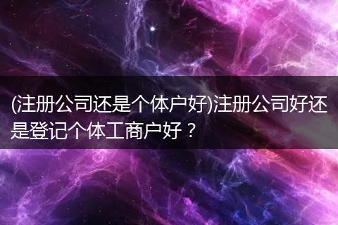 (注册公司还是个体户好)注册公司好还是登记个体工商户好?