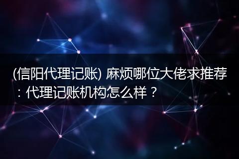 (信阳代理记账) 麻烦哪位大佬求推荐：代理记账机构怎么样？