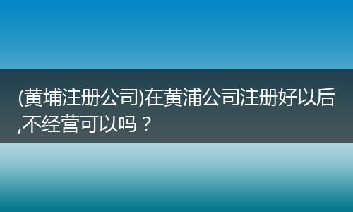 (黄埔注册公司)在黄浦公司注册好以后,不经营可以吗?