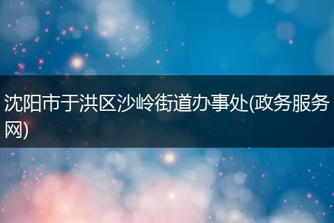 沈阳市于洪区沙岭街道办事处(政务服务网)
