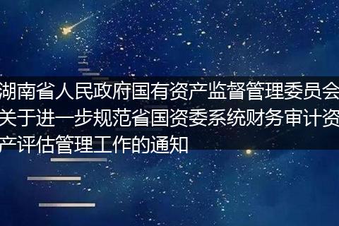 湖南省人民政府国有资产监督管理委员会关于进一步规范省国资委系统财务审计资产评估管理工作的通知