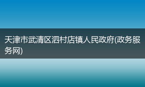 天津市武清区泗村店镇人民政府(政务服务网)
